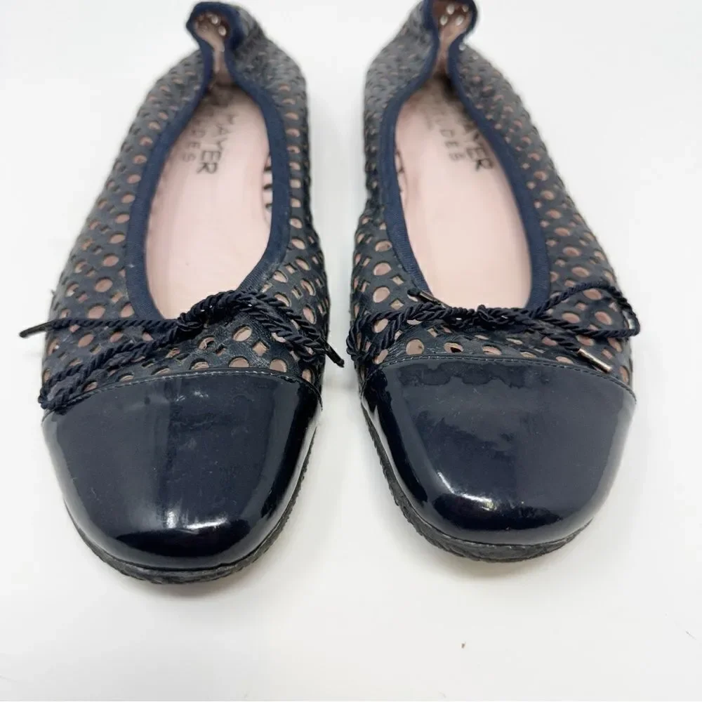 Paul Mayer Attitudes Perforated Cap Toe Leather Ballet Flats Navy Blue Size 10